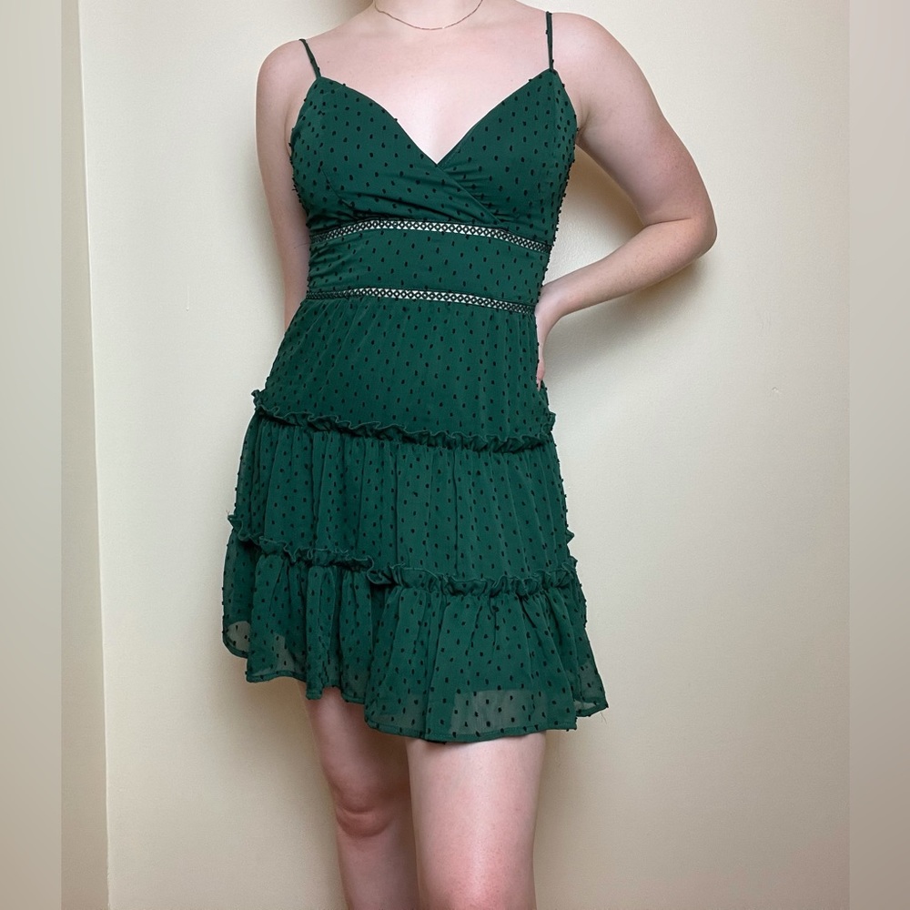 Francesca's Green Polka Dot Dress w/ Cut-Outs || US Women's XS